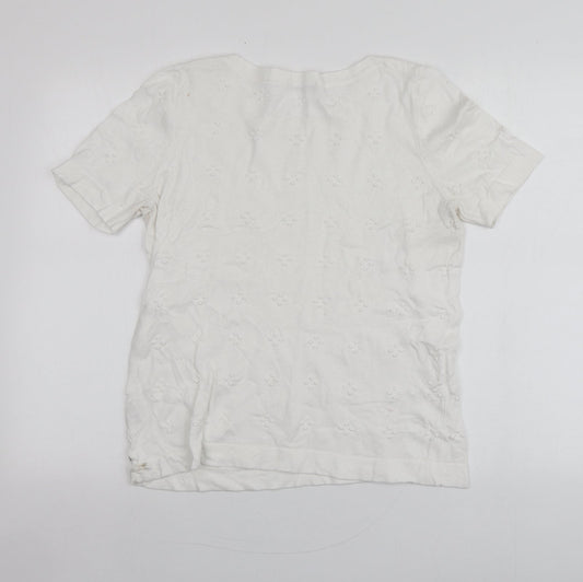 TU Womens White Round Neck Geometric Cotton Pullover Jumper Size 14