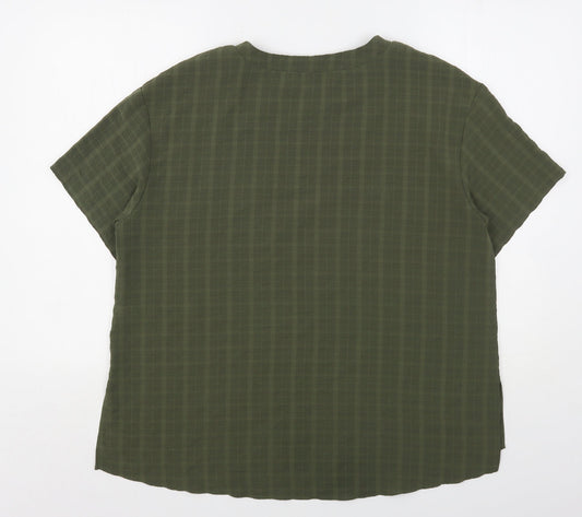 TU Womens Green Check Polyester Basic Blouse Size 14 Round Neck