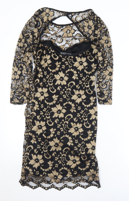 Atmosphere Womens Gold Floral Nylon Shift Size 12 Round Neck