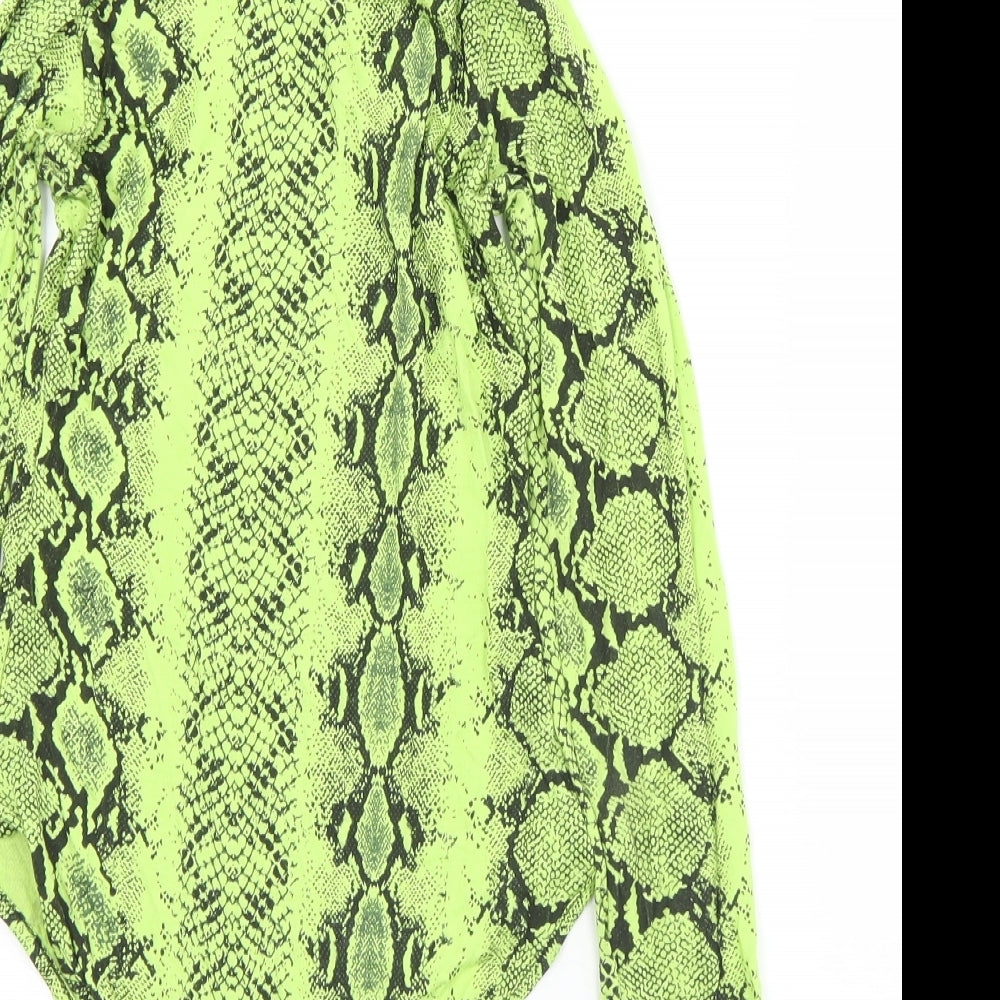 Boohoo Womens Green Animal Print Viscose Bodysuit One-Piece Size 8