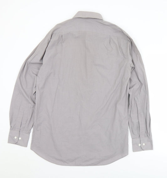 Mens UK Size 15.5 Marks and Spencer Grey Button-Up Long Sleeve Casual Shirt