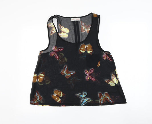 Cameo Rose Womens Black Polyester Basic Tank Size 10 Round Neck - Butterfly