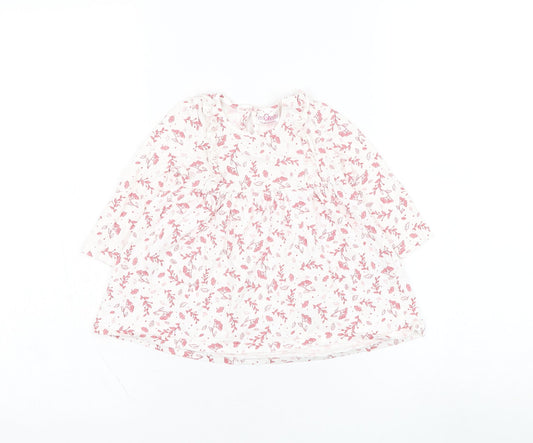 So Cute Girls White Floral Cotton Skater Dress Size 6-9 Months Round Neck Pullover