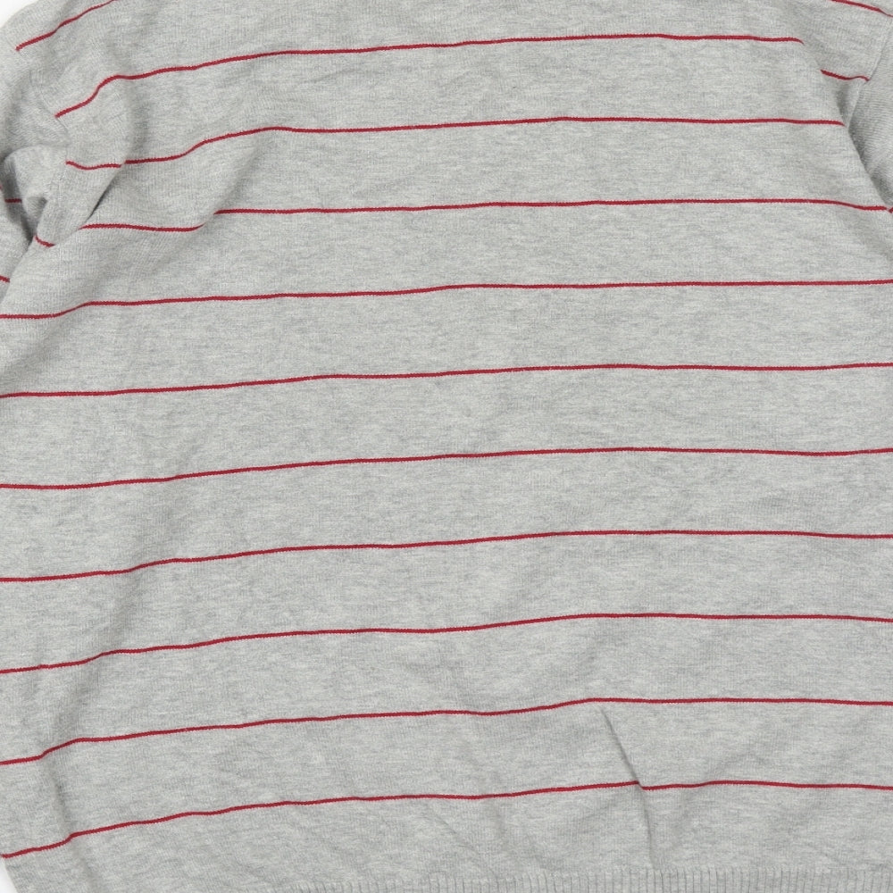 Cedar Wood State Mens Grey V-Neck Striped Cotton Pullover Jumper Size M