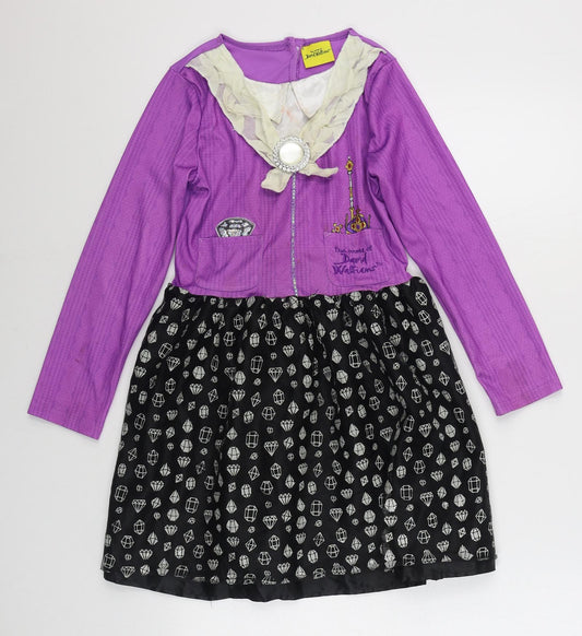 Tesco Girls Pink Polyester Skater Dress Size 7-8 Years Round Neck Hook & Loop