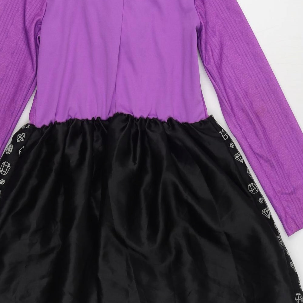 Tesco Girls Pink Polyester Skater Dress Size 7-8 Years Round Neck Hook & Loop