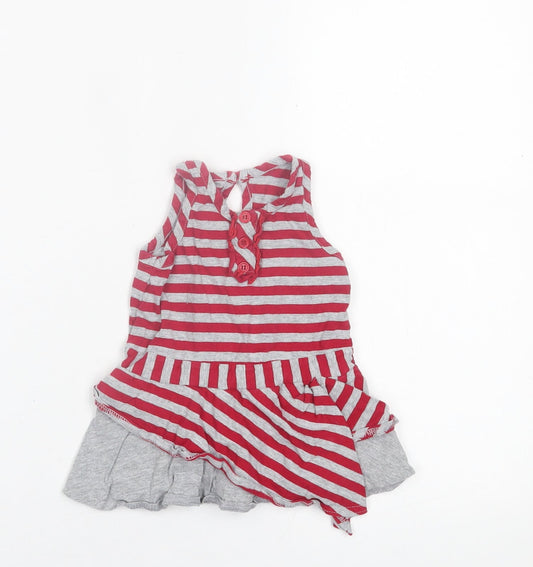 Matalan Girls Red Striped Cotton A-Line Size 3-6 Months Crew Neck Button