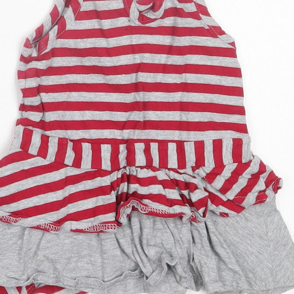 Matalan Girls Red Striped Cotton A-Line Size 3-6 Months Crew Neck Button