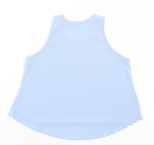 Boohoo Womens Blue Polyester Basic Tank Size 8 Crew Neck - Lettuce Edging