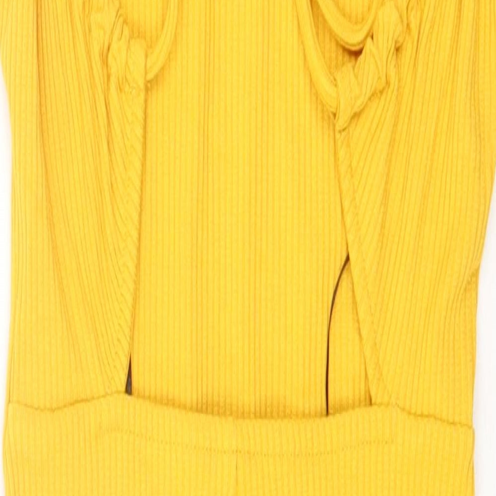 H&M Womens Yellow Viscose Bodycon Size XS Scoop Neck Tie