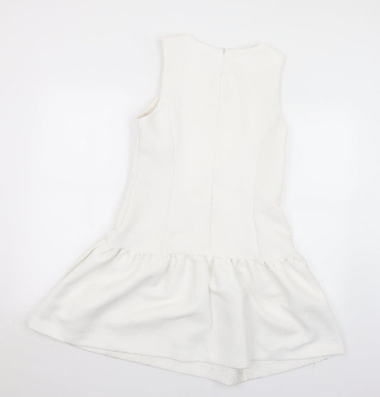 River Island Womens White Polyester Fit & Flare Size 10 Round Neck Zip