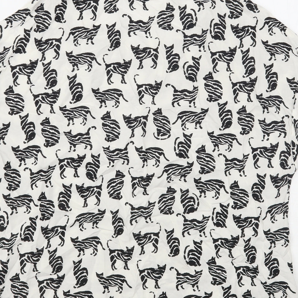 Atmosphere Womens White Animal Print Viscose Basic Blouse Size 8 Round Neck