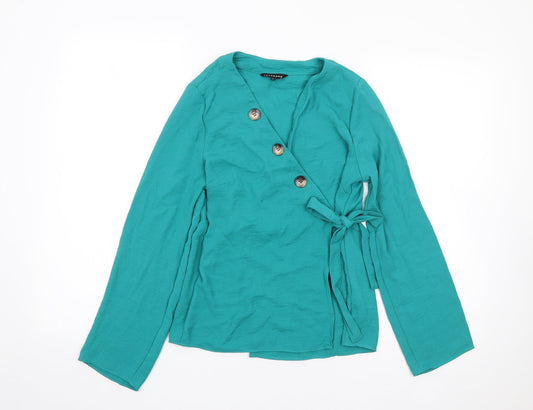 Womens UK Size 8 Peacocks Green Wrap Blouse