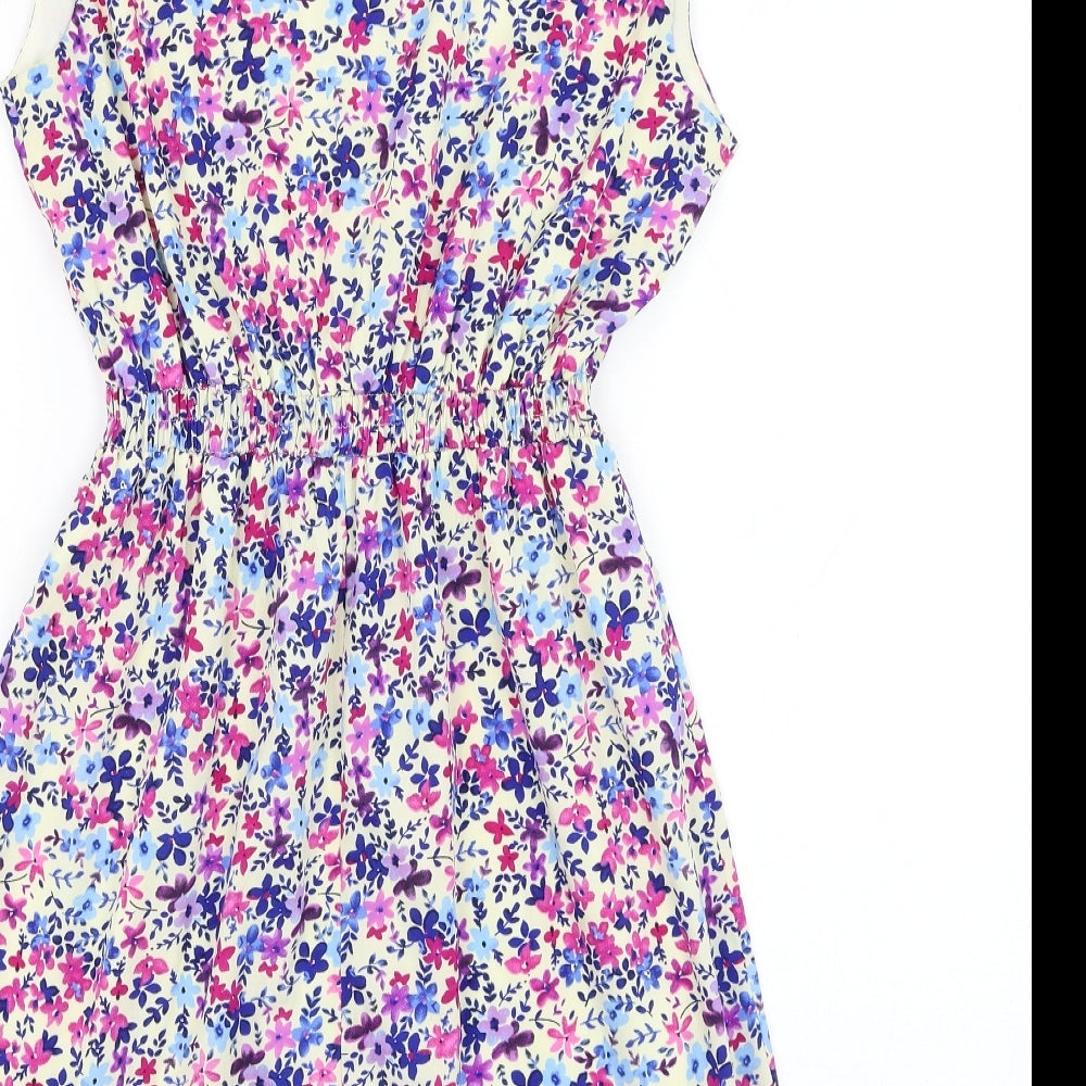 Influence Womens Beige Floral Polyester Shift Size 10 Round Neck Pullover