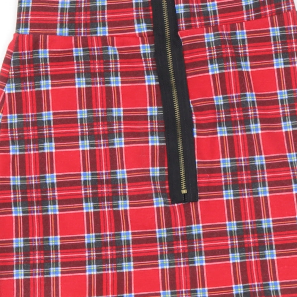 International Womens Red Check Polyester A-Line Skirt Size 6
