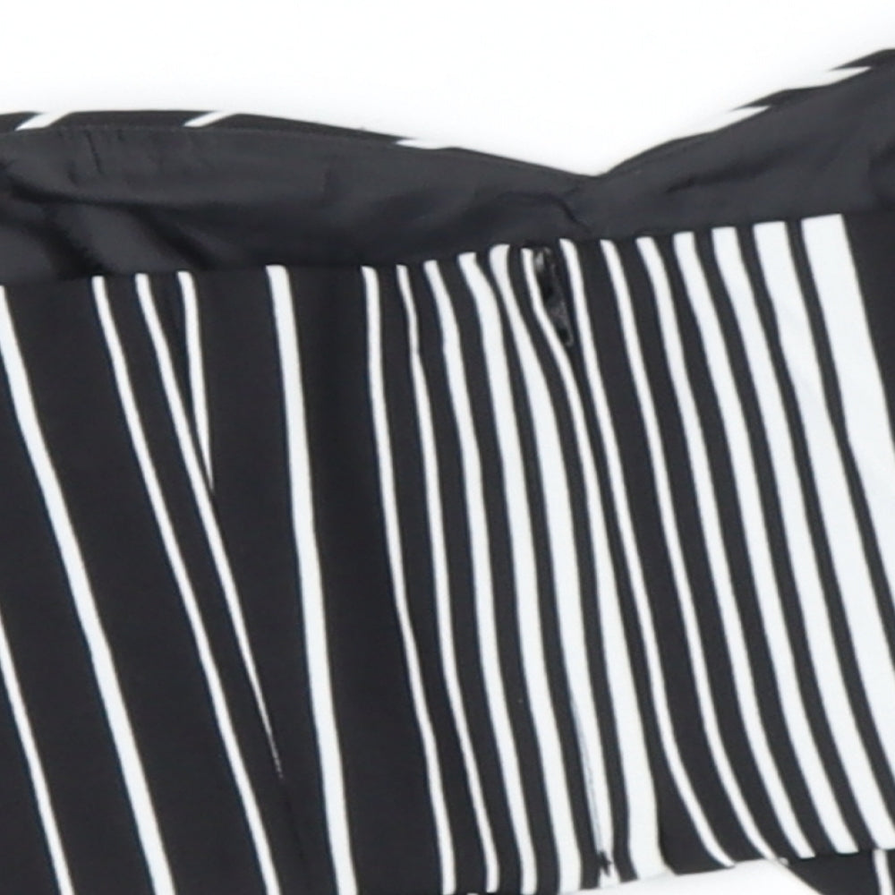 Miss Selfridge Womens Black Striped Polyester Polo Size 4 Off the Shoulder