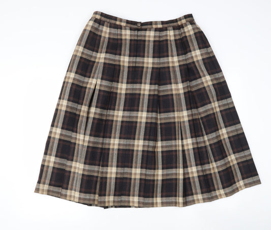 blanche Womens Brown Check Wool Flare Skirt Size L Regular