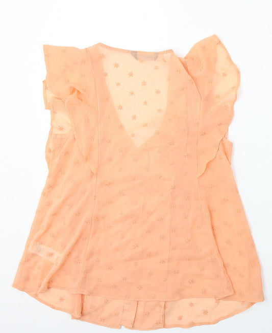 F&F Womens Orange Polyester Basic Blouse Size 12 V-Neck