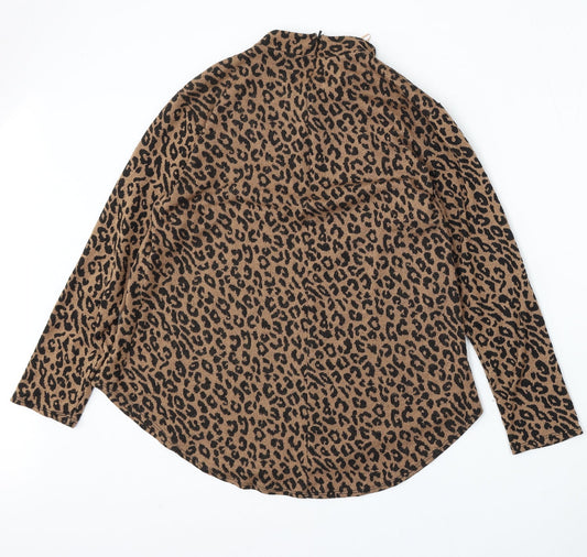 Gerard Womens Brown V-Neck Animal Print Polyester Pullover Jumper Size 12