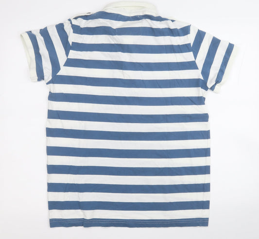 Dissident Mens Blue Striped Cotton Polo Size L Collared