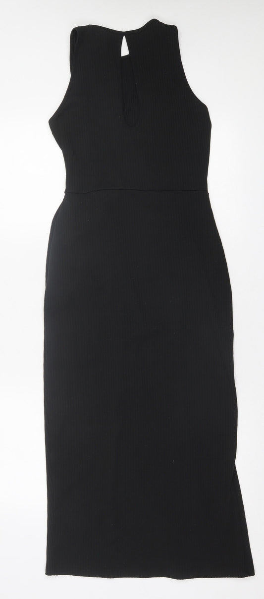 Oasis Womens Black Polyester Bodycon Size S Crew Neck Button