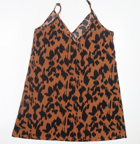 SheIn Womens Brown Animal Print Polyester Tank Dress Size S V-Neck Pullover