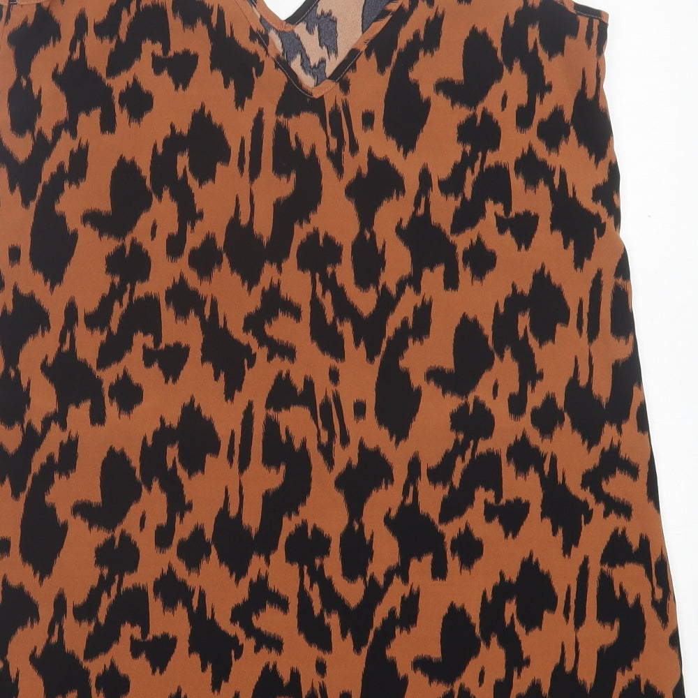 SheIn Womens Brown Animal Print Polyester Tank Dress Size S V-Neck Pullover