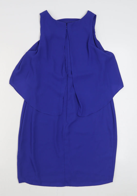 New Look Womens Blue Polyester Sheath Size 12 Scoop Neck Zip