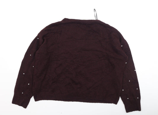 H&M Womens Purple Round Neck Acrylic Henley Jumper Size S