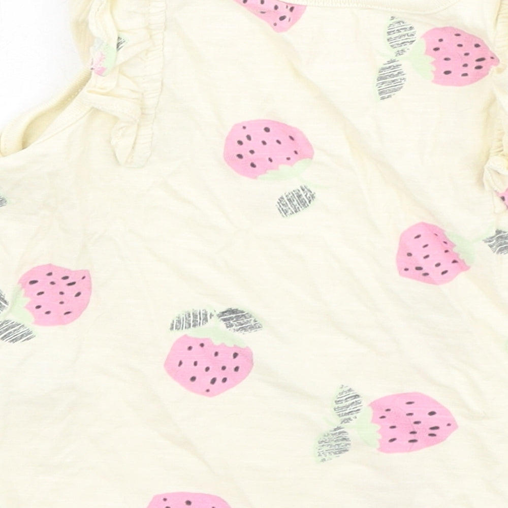 NEXT Girls Yellow Cotton Camisole Tank Size 9-12 Months Round Neck - strawberries
