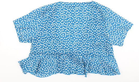 SheIn Womens Blue Floral Polyester Basic Blouse Size M V-Neck