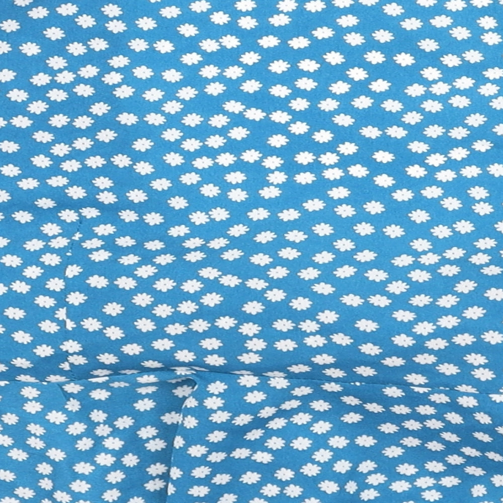 SheIn Womens Blue Floral Polyester Basic Blouse Size M V-Neck