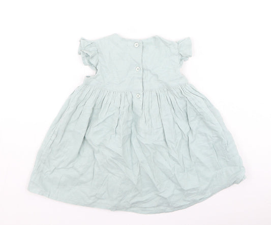 George Girls Green Cotton Fit & Flare Size 9-12 Months Round Neck