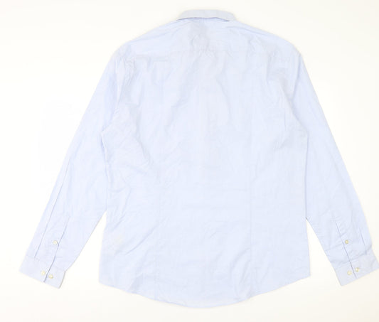 H&M Mens Blue Cotton Button-Up Size XL Collared Button