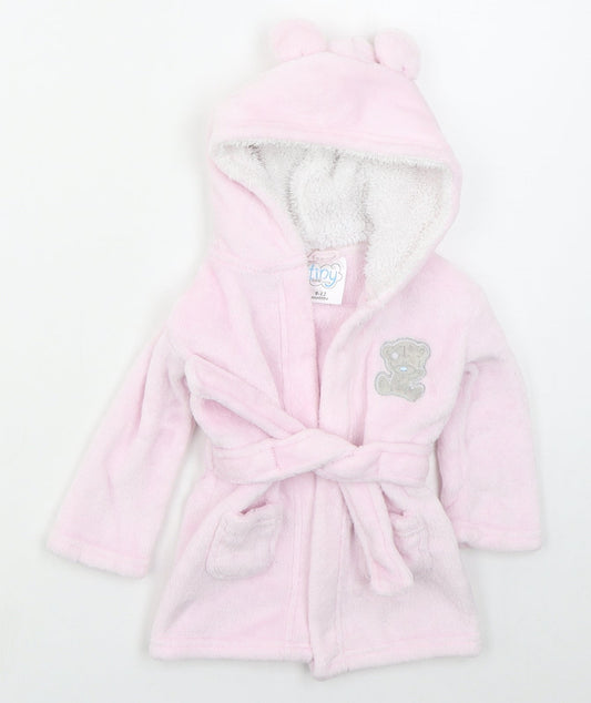 CBG Girls Pink Solid Polyester Kimono Robe Size 9-12 Months Tie - Tatty Teddy
