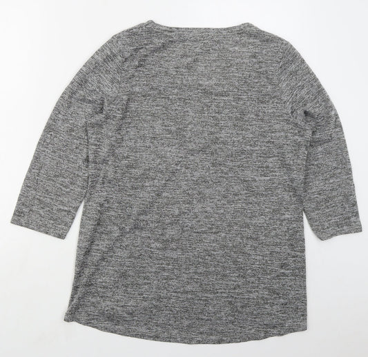 Papaya Womens Grey Polyester Basic T-Shirt Size M Round Neck