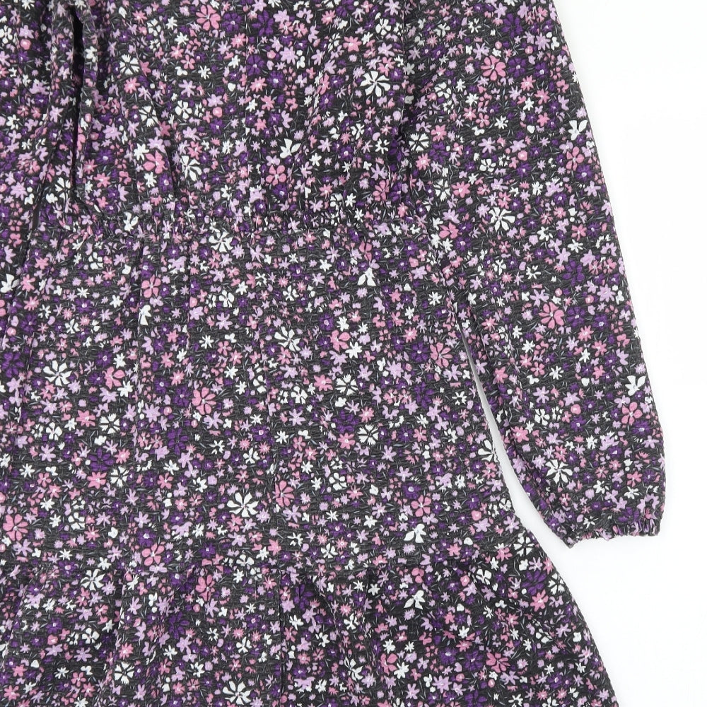 Oasis Womens Multicoloured Floral Polyester A-Line Size S Round Neck Button