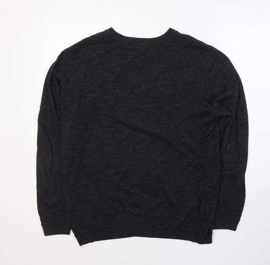 George Mens Grey V-Neck Cotton Pullover Jumper Size M