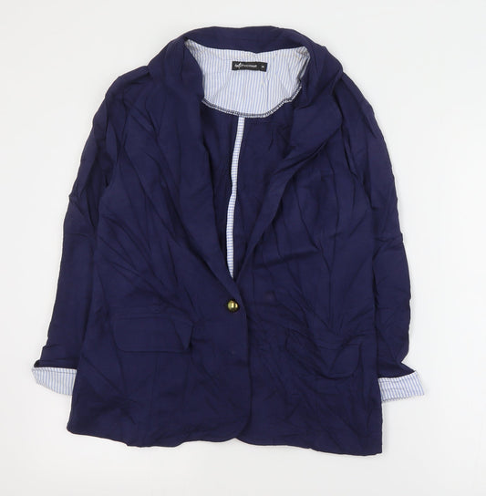 Internacionale Womens Blue Jacket Blazer Size 14 Button
