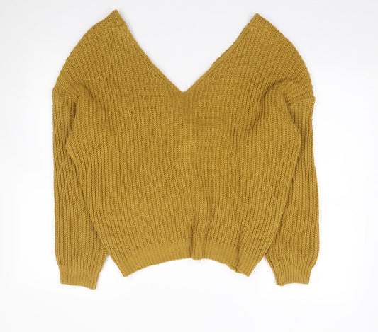 Quiz Womens Yellow V-Neck Acrylic Pullover Jumper Size S