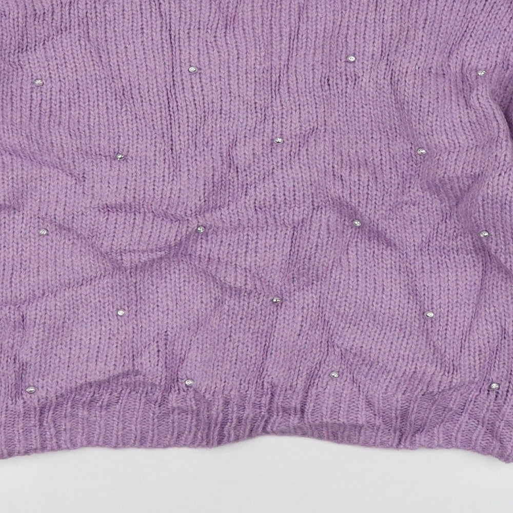 George Womens Purple Round Neck Acrylic Pullover Jumper Size L