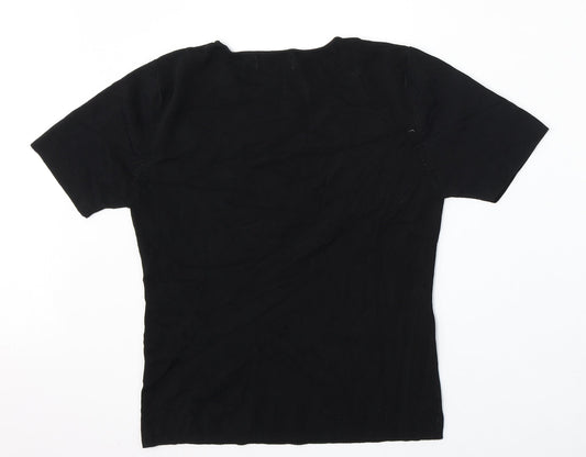 JUST ELEGANCE Womens Black Round Neck Floral Rayon Pullover Jumper Size 14