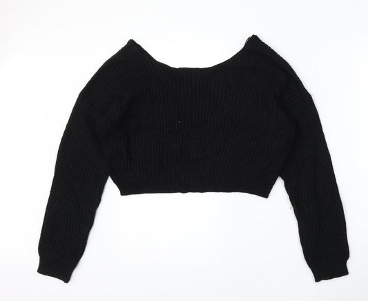 Boohoo Womens Black V-Neck Acrylic Pullover Jumper Size S