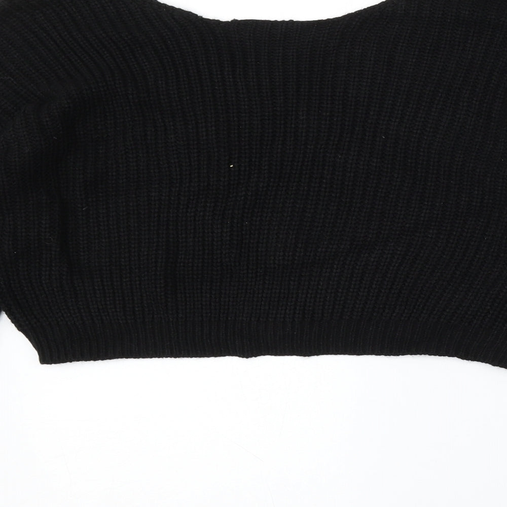 Boohoo Womens Black V-Neck Acrylic Pullover Jumper Size S