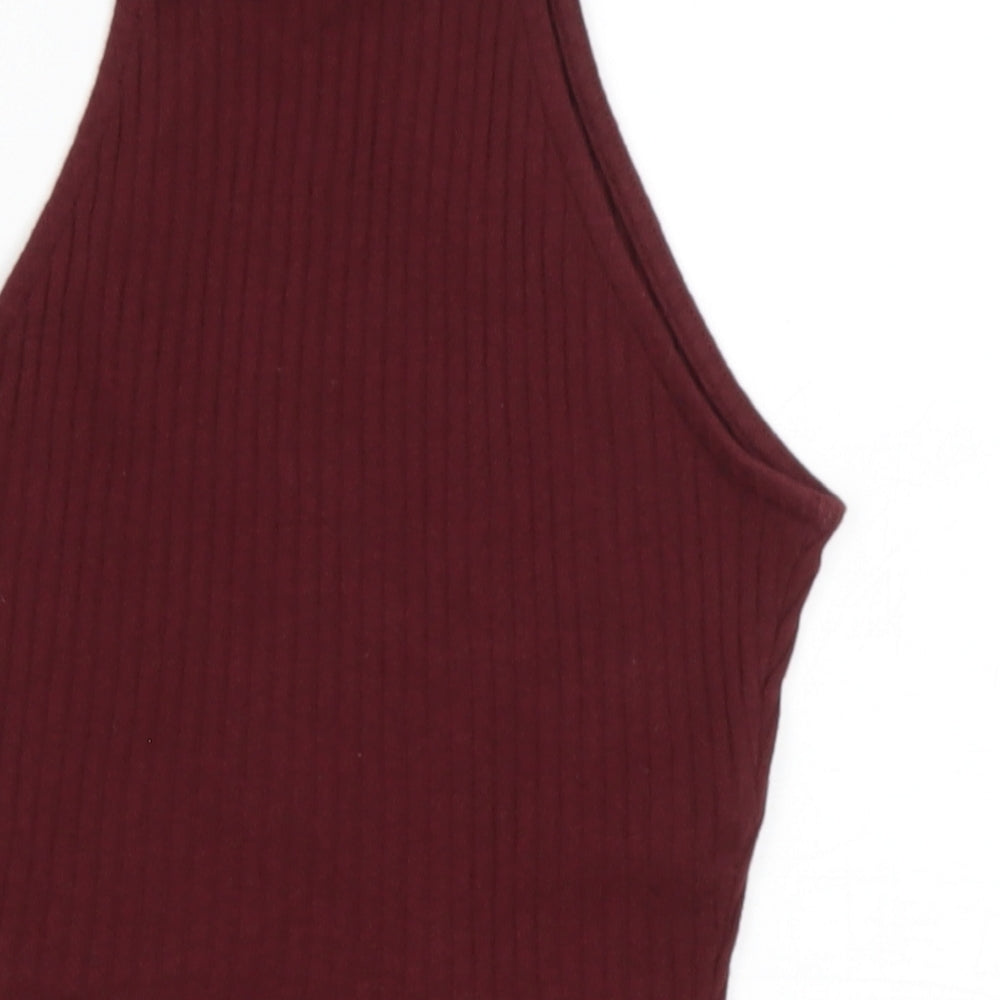 Miss Selfridge Womens Red Cotton Basic Tank Size 4 High Neck