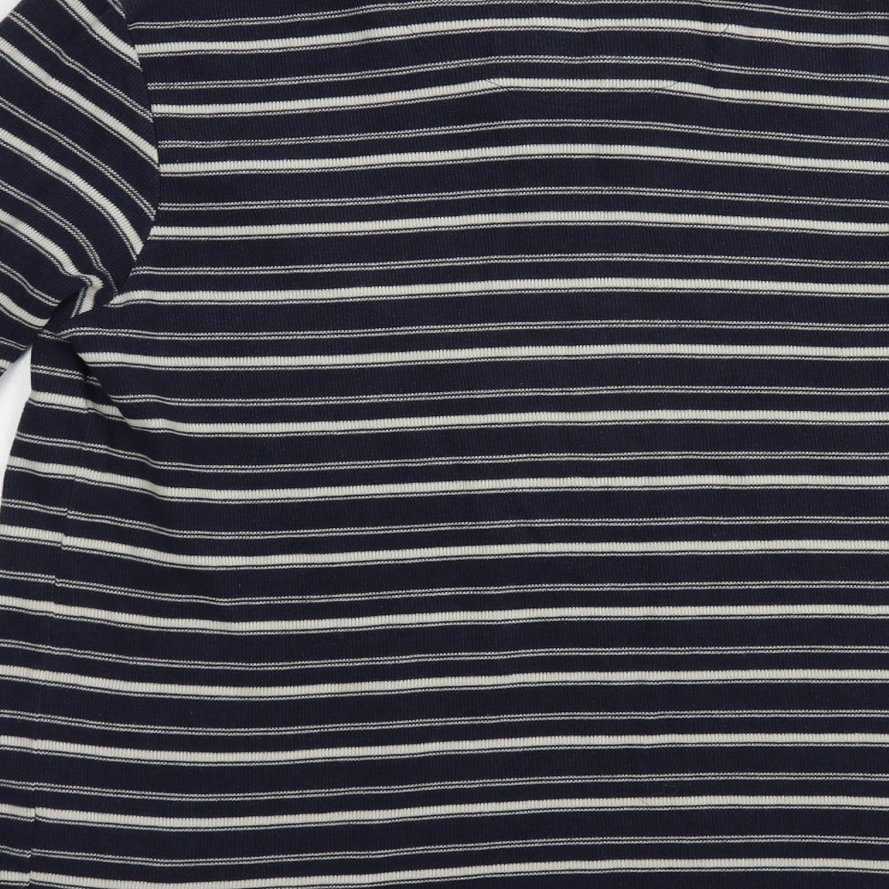 BHS Mens Blue V-Neck Striped Cotton Pullover Jumper Size L