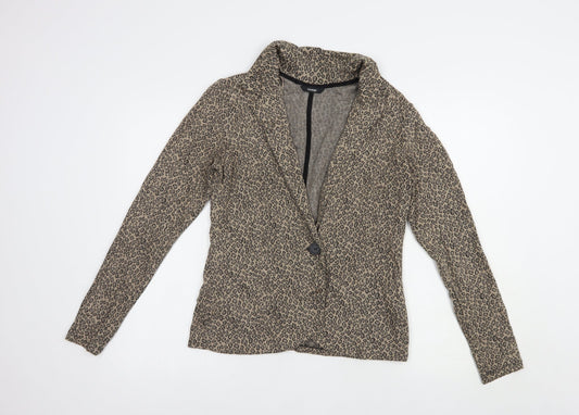 George Womens Beige Animal Print Jacket Blazer Size 12 Button