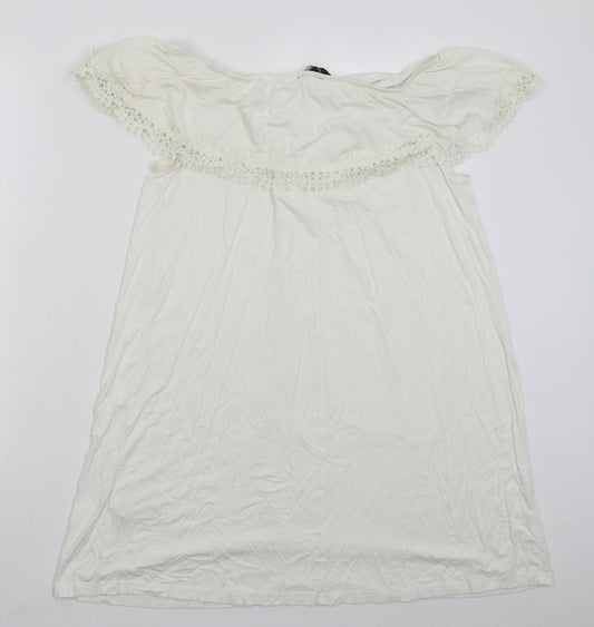 New Look Womens White Viscose A-Line Size 14 Off the Shoulder Pullover