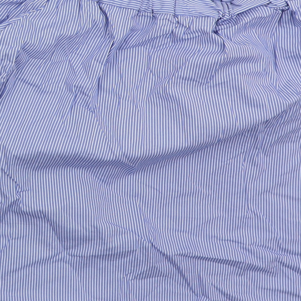 TU Womens Blue Striped Cotton Basic Blouse Size 8 Off the Shoulder