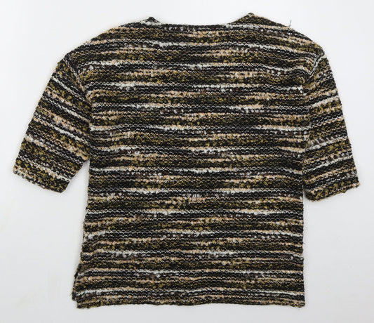 Nutmeg Womens Gold Round Neck Striped Acrylic Pullover Jumper Size 10